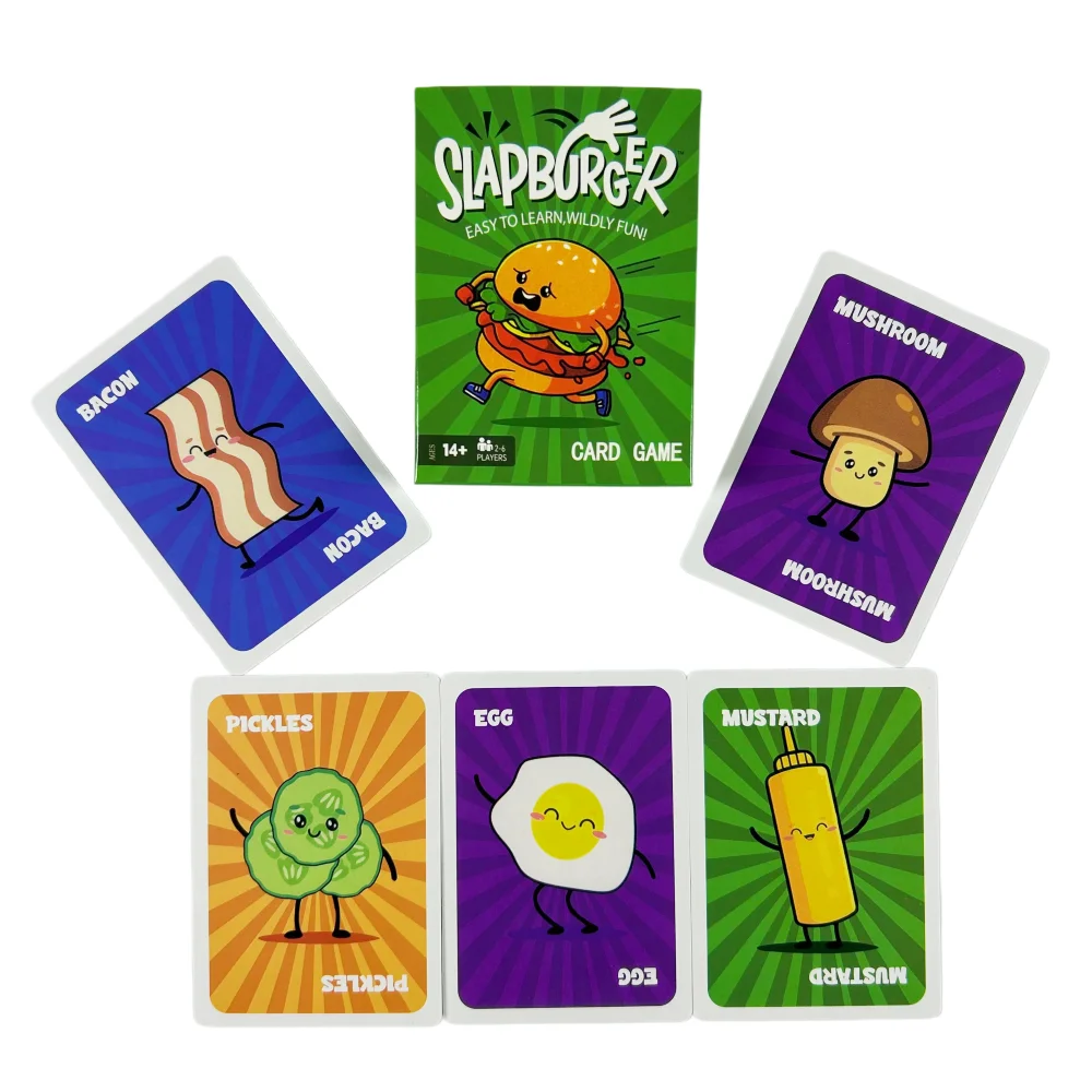 Juego de Cartas Slapburger, Divertido Juego Familiar para Noches de Juego, Fácil de Aprender, Cartas Divertidas para Fiestas Familiares