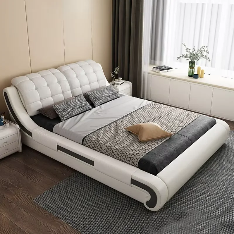 Queen Nordic Master Double Bed Modern Whitr King Size Double Frame Bed Aesthetic Sleeping Lit Deux Place Furniture For Bedroom