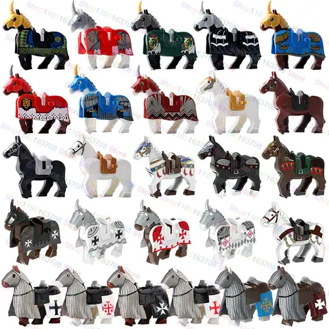 MOC Medieval Warrior War Horse Collection Building Blocks Castle Heavy Armor Rose War Horse Saddle Children's Toy Building Block