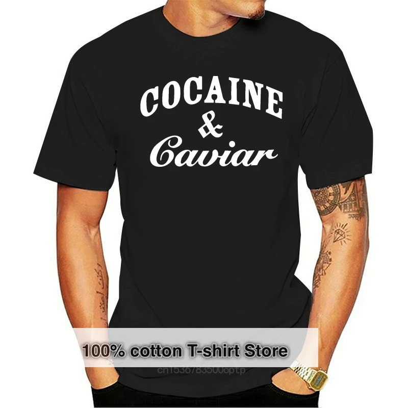 

funny t shirts COCAIN AND CAVIAR Black men t shirt Summer tops Casual tees Fashion t-shirt plus size