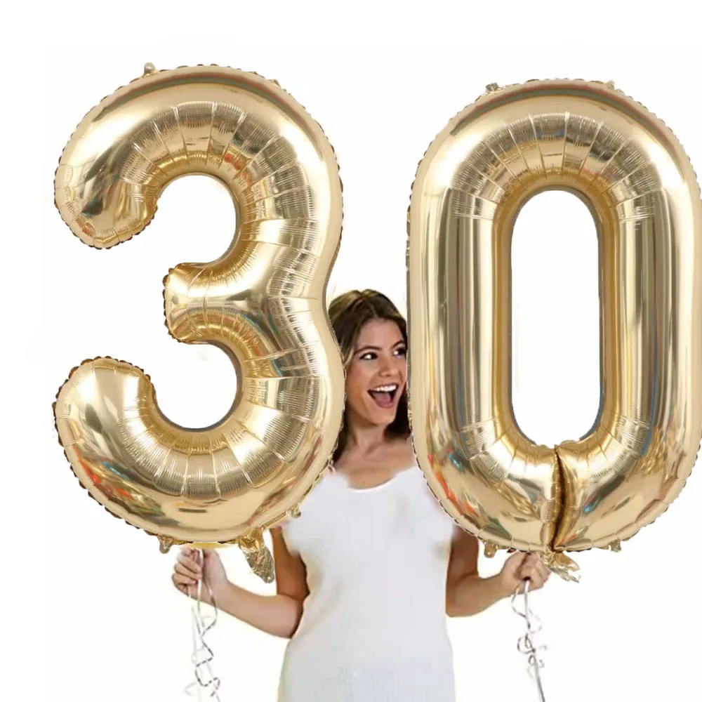 2pcs 40 inch Large Light Gold Number figure Balloons 10 20 30 40 50 60 70 80 90 years  Birthday Anniversary Decorations