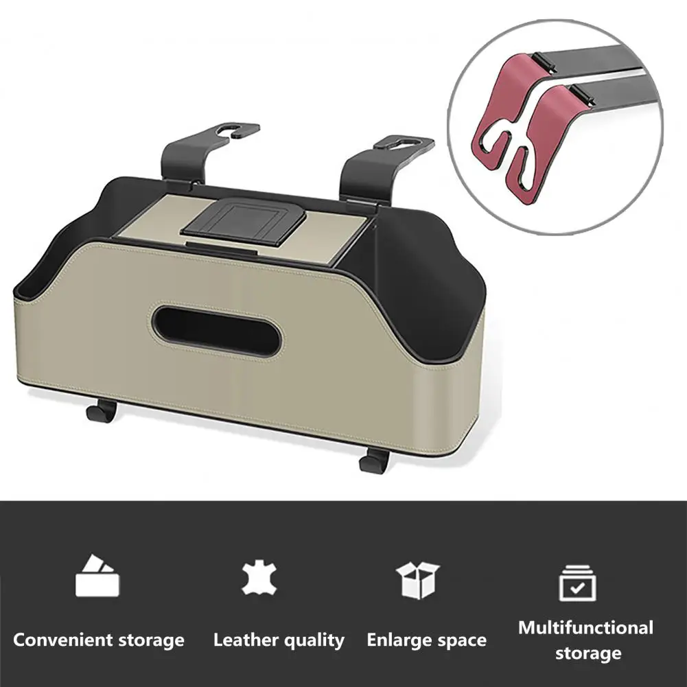 

Car Headrest Organizer Faux Leather Car Storage Box Car Seat Back Storage Box Faux Leather Organizer with Tissue Holder Cup