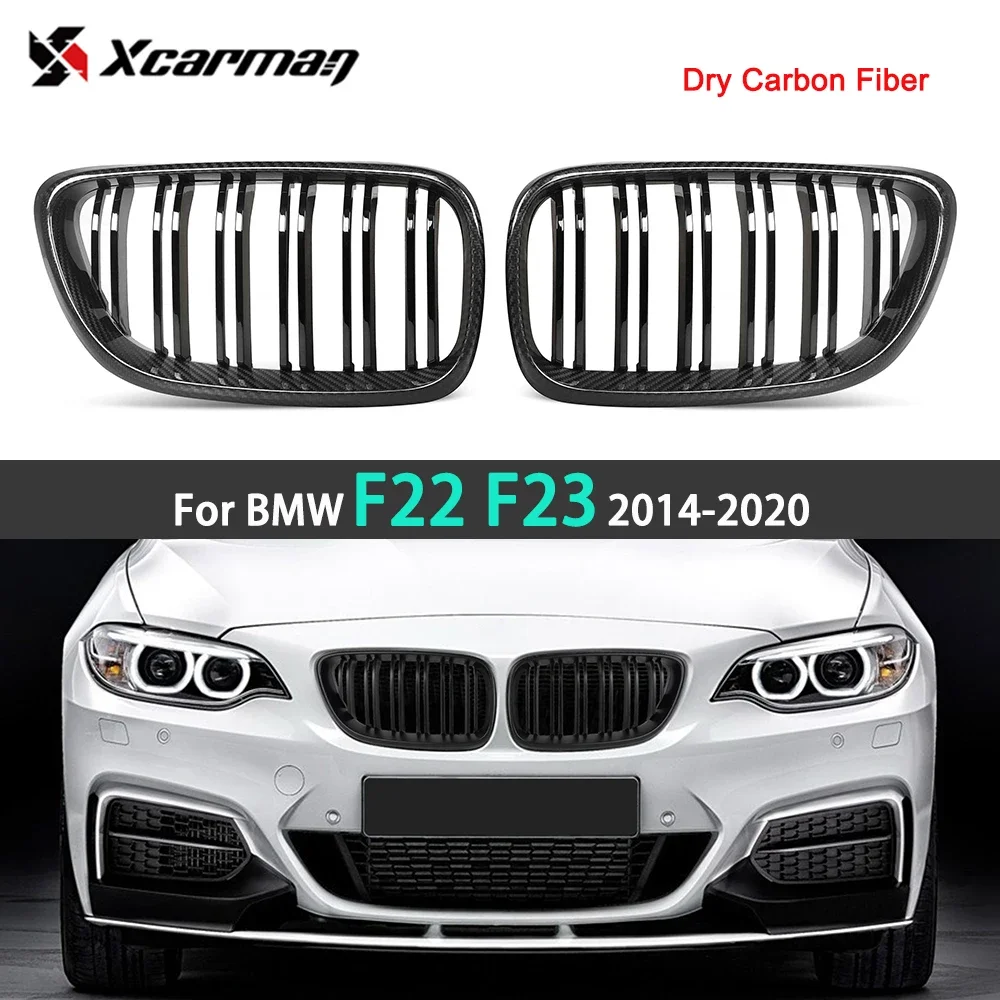 Front Hood Grills Dry Carbon Fiber&ABS Bumper Kidney Grille For BMW 2 Series Coupe Cabriolet F22 F23 2014-2020 Auto Replacement