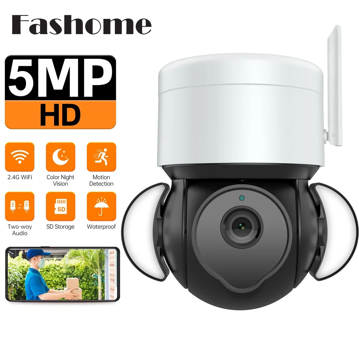 

Smart Security Floodlight Camera 5MP Wifi IP Cam Outdoor Auto Tracking Motion Detection Two Way Audio Network Monitor Tuya App