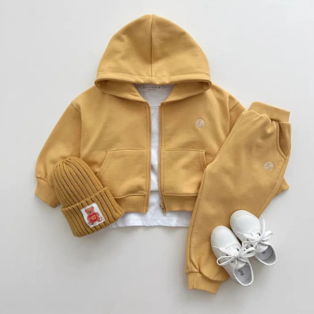 Children\'s Clothing Sets 2024 Autumn Korean Baby Boys Zipper Hooded Sweatshirt+Pants 2Pcs Suit Kids Girls Casual Hoodies Outfits
