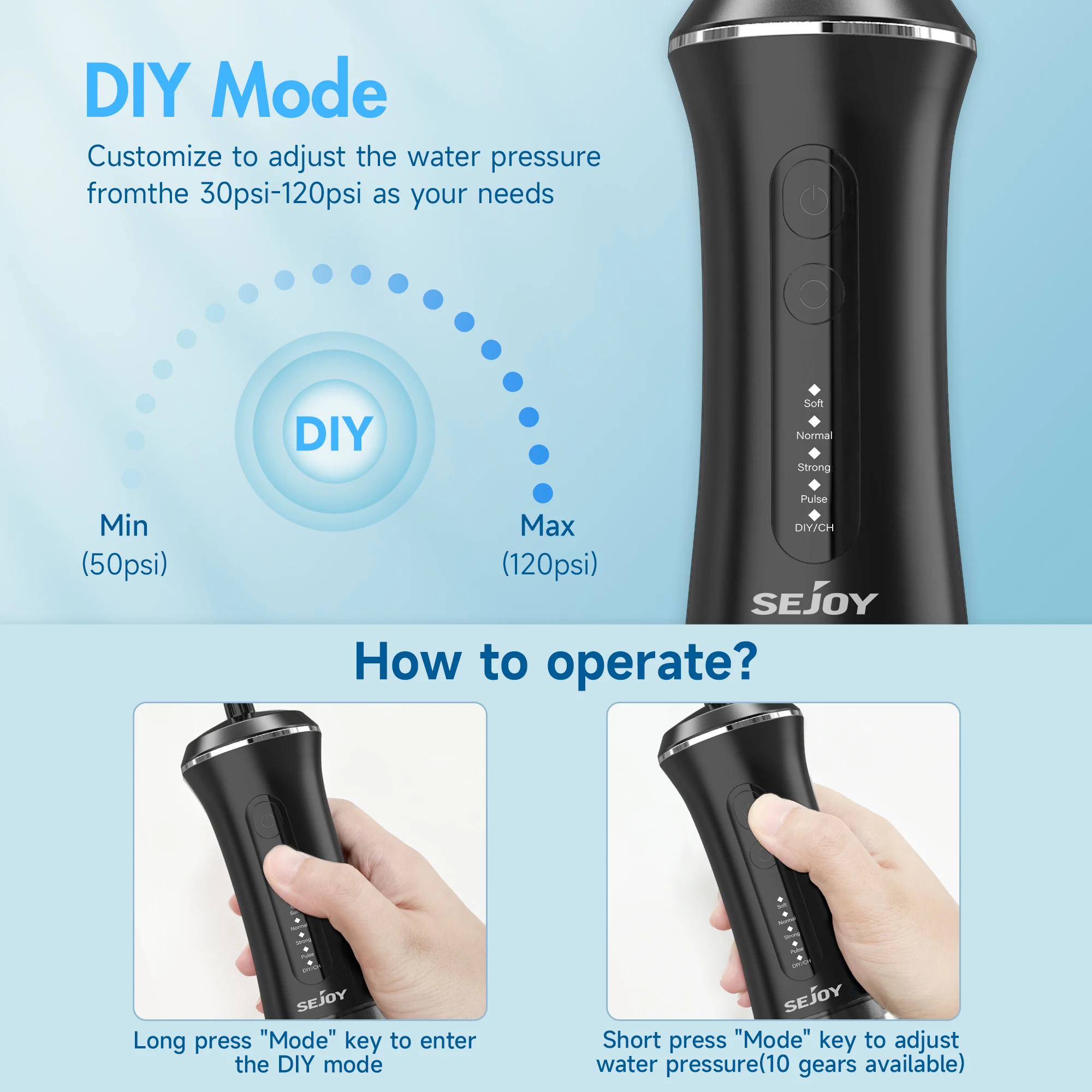 Sejoy-irrigador de agua Dental portátil, limpiador de dientes recargable por USB, 5 modos, higiene bucal, 350ml