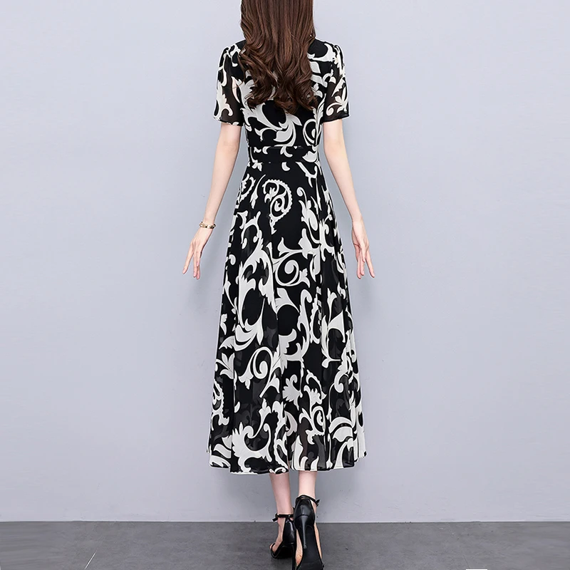 2025 خمر فستان الليل الأسود ميدي Bodycon حفلة فاخرة حفلة موسيقية فستان طويل أنيق المرأة عادية الشيفون الأزهار بوهو شاطئ فستان الشمس