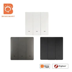 Benexmart Zigbee Wireless Scene Switch Push Button Remote 1 2 3 4 Gangs Works with Tuya Smart Life App White Black Gray