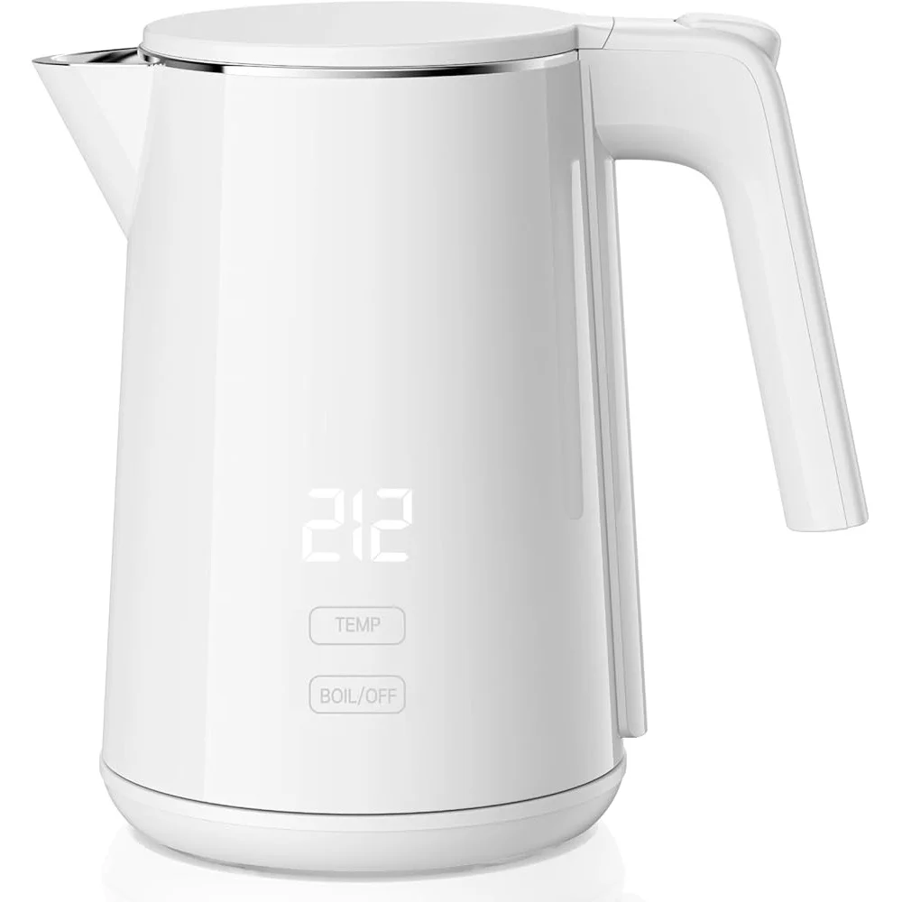 غلاية كهربائية 1 لتر سريعة الغليان 1200 وات إيقاف تلقائي للحماية الجافة من الغليان 7 إعدادات لدرجة الحرارة إبريق شاي من الفولاذ المقاوم للصدأ لاسلكي