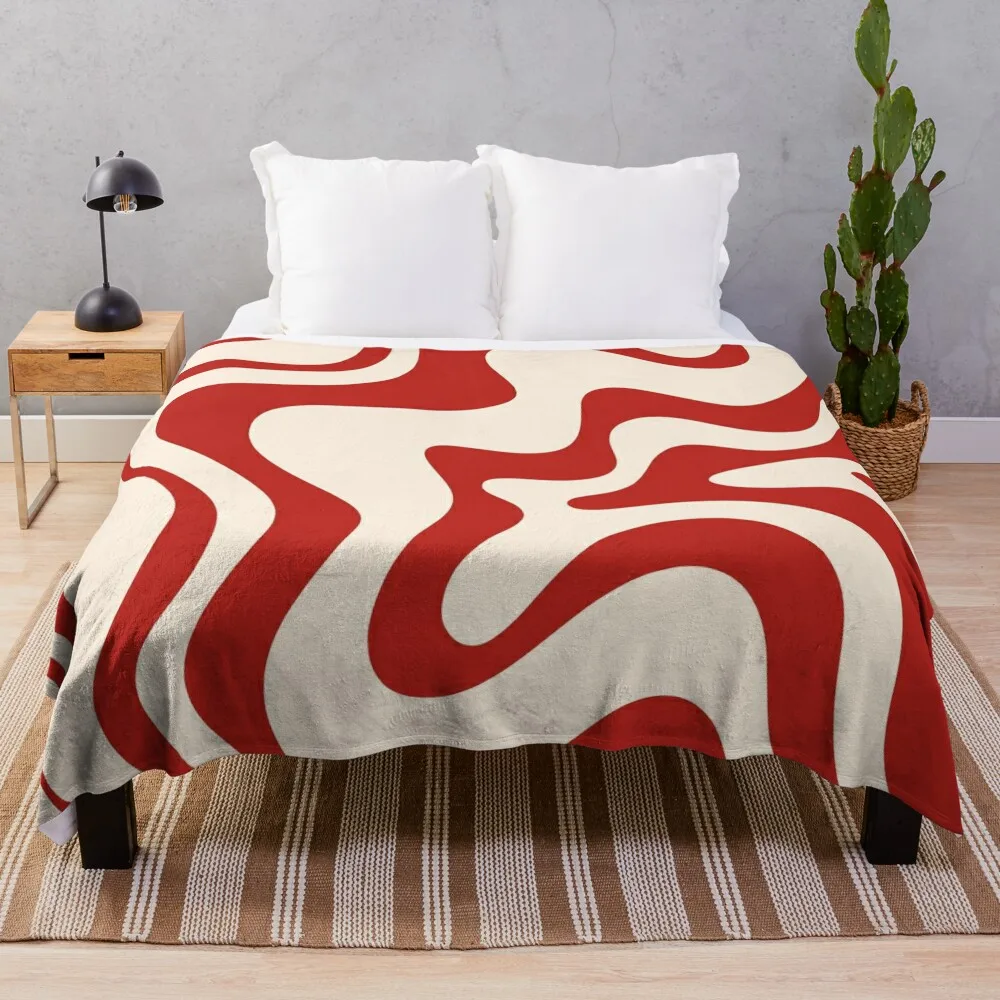 

Retro Liquid Swirl Abstract Pattern in Red and Almond Cream Throw Blanket Summer Beddings Large Blankets