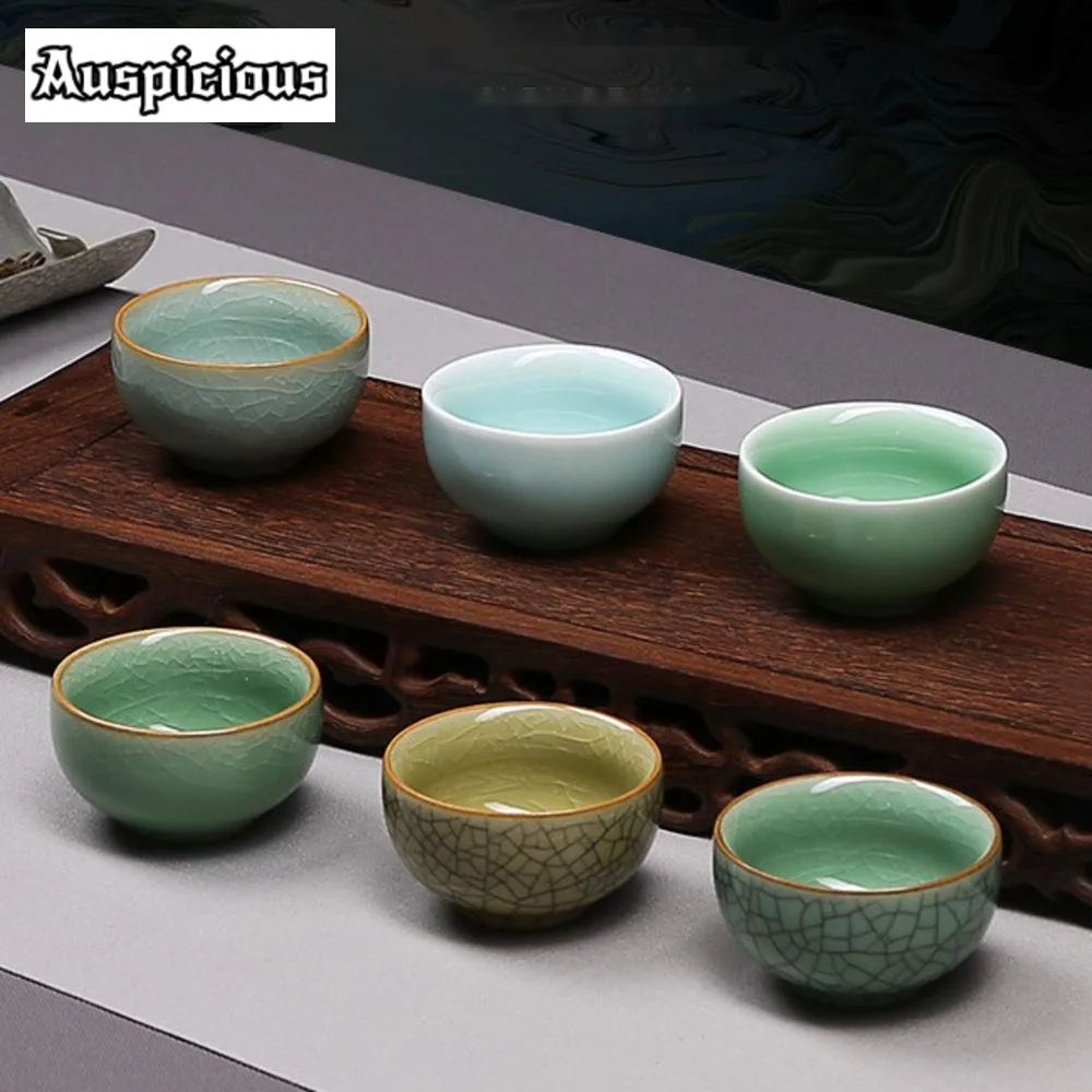 Retro Longquan Celadon Teacup Personal Meditation Cup Travel Handmade Ice Cracking Tea Bowl Master Tea Cup Tea Set Accessories