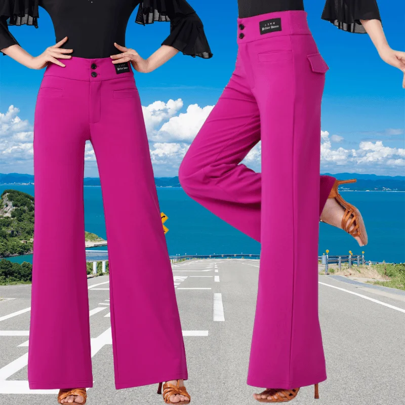 

Giteba High Waist Wide Leg Pants Latin Dance Fitn Faionable Elastic Long Trousers Square Dancing Clothes Women's Sportswear