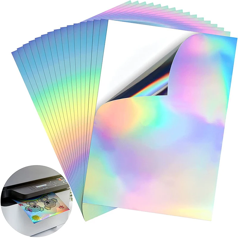 A4 Rainbow Sticker Paper, Printable Holographic Vinyl Sticker Paper Dries Quickly Waterproof Sticker For Inkjet/laser Printer 20