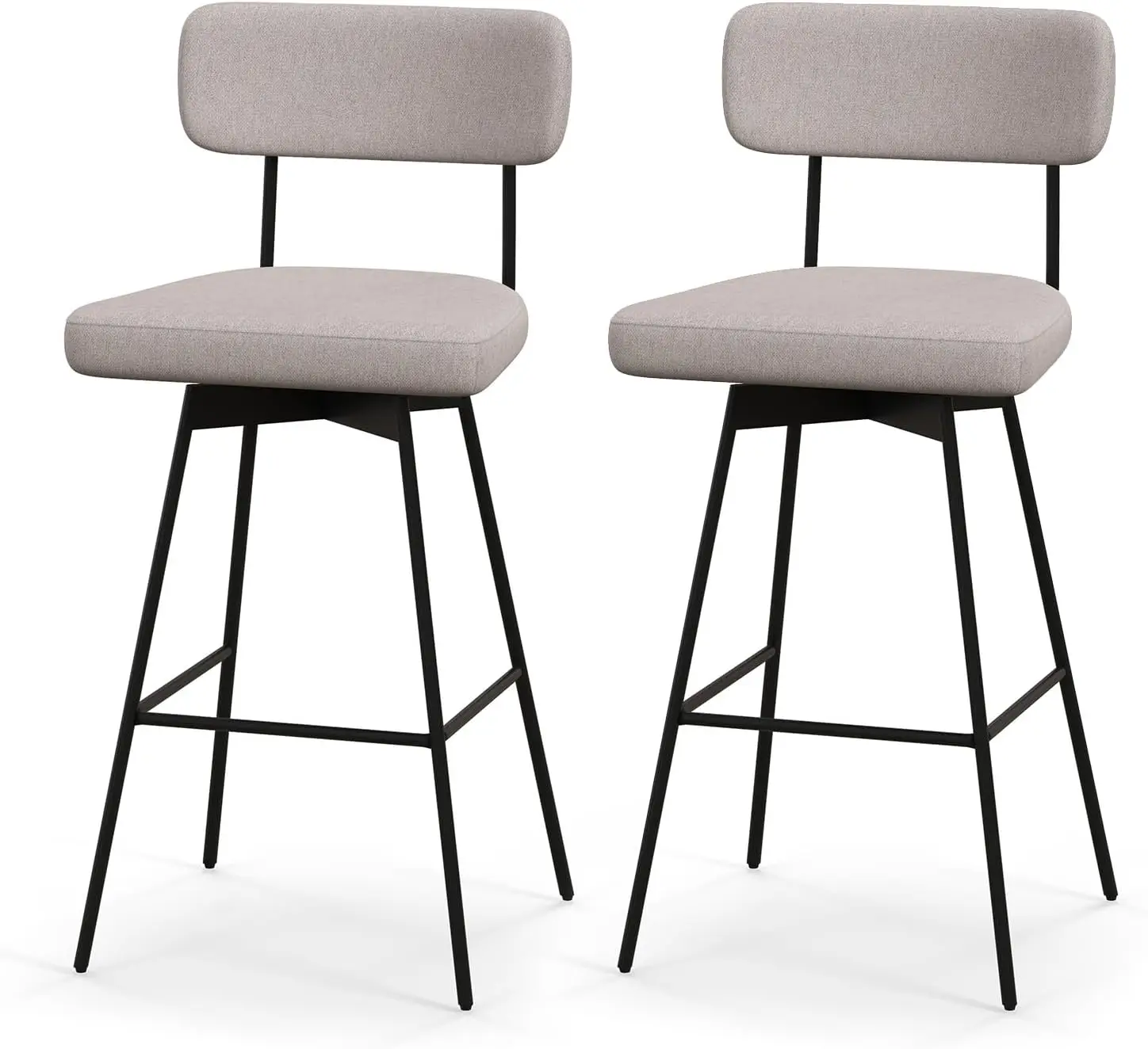 

Bar Stools Set of 2, 29” Upholstered Bar Height Chairs with Back, 360° Swivel Bar Chairs with Heavy-Duty Metal Legs and Foo
