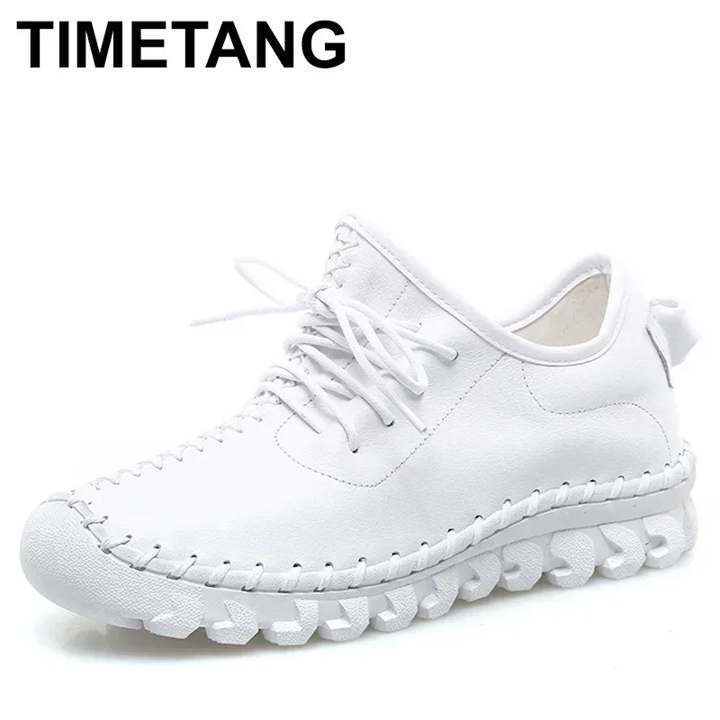 Cowhide Casual Sneakers for Women Plus Size Vulcanized Shoes Genuine Leather Spring Skate Shoes Ladies Sports White