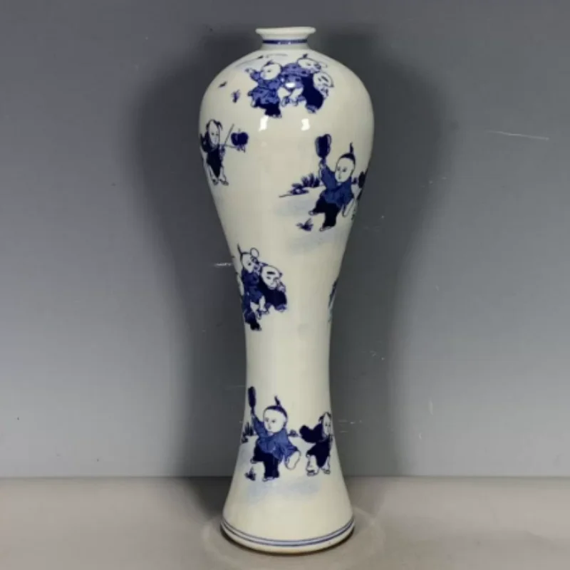 Antique Collection Qing Qianlong Blue and White Display Vase - Children Playing Pattern, Exquisite Chinese Tabletop Decor