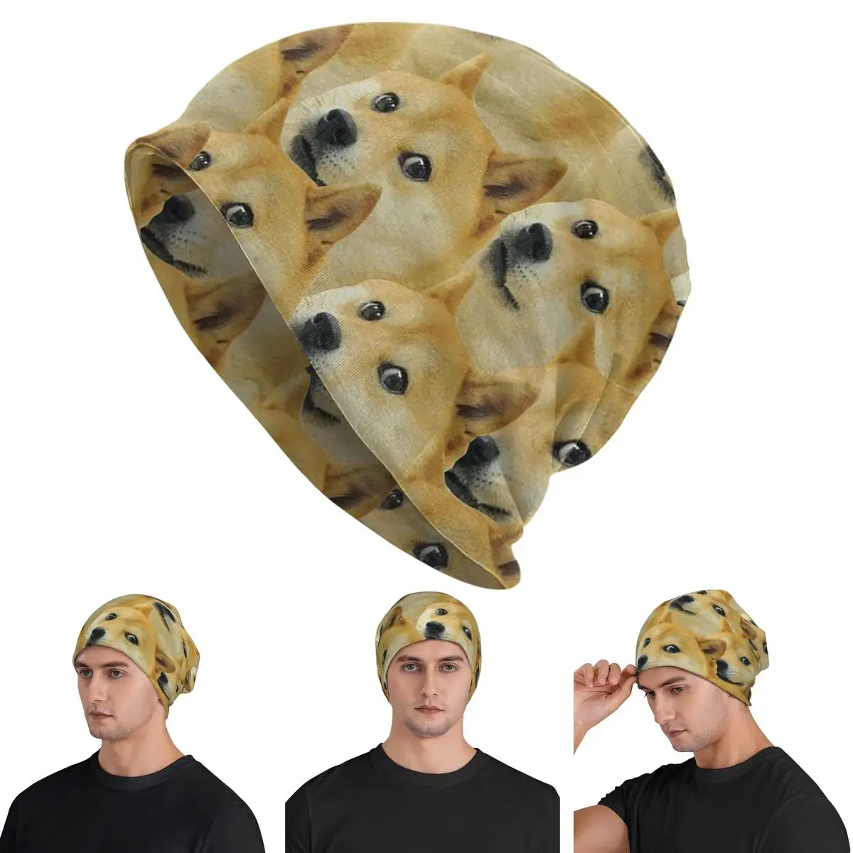 

Забавные шапки Cheems Shiba Inu Meme для мужчин и женщин, шапки для взрослых, вязаная шапка с капюшоном, теплая шапка в стиле хип-хоп, осень-зима, уличные шапки Skullies