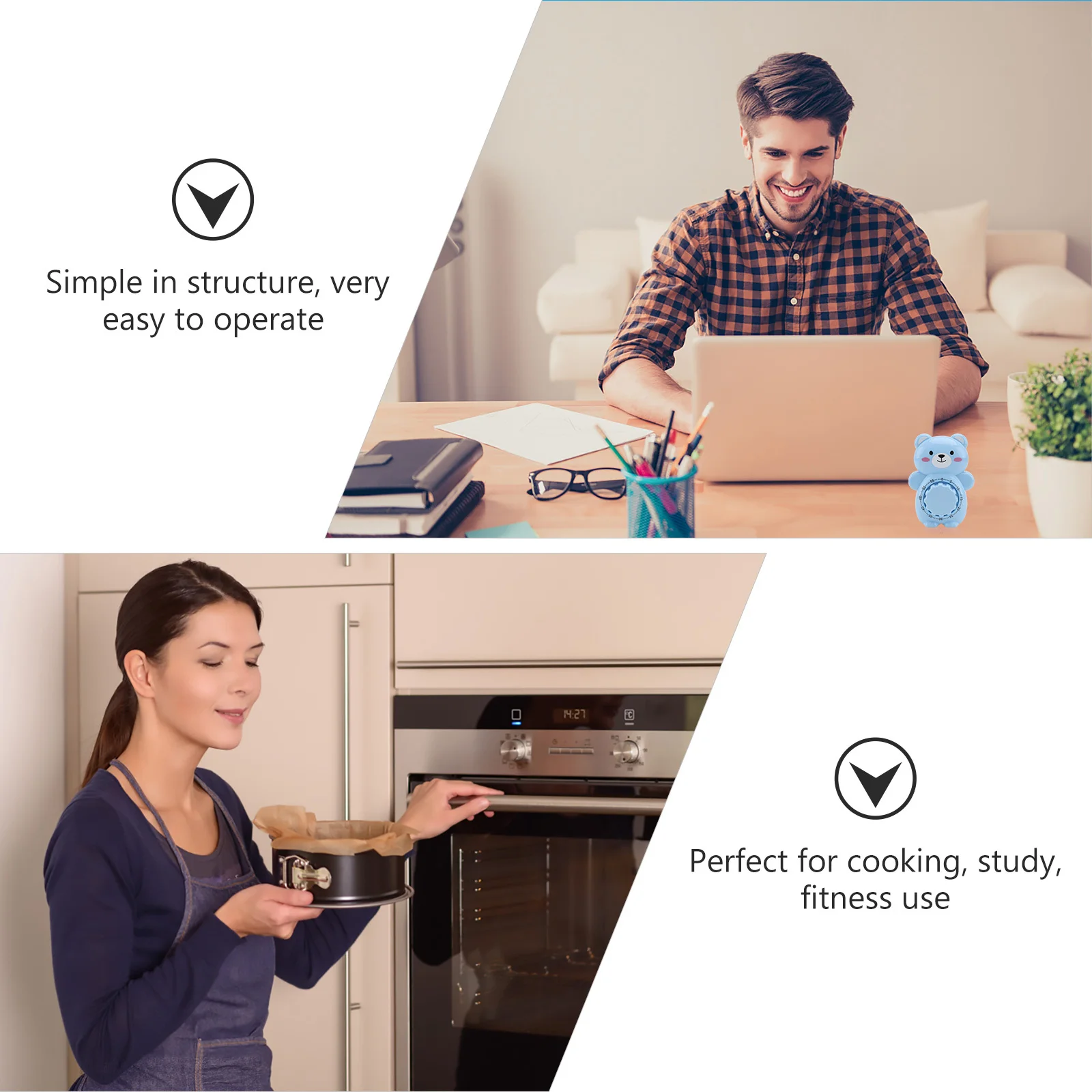 

1Pcs Mechanical Kitchen Timer Cartoon Bear Shape Manual Cooking Countdown Time Reminder Student Learning Timer