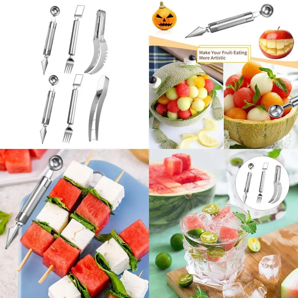 L74D Steel Watermelon Slicers 3 Piece Kitchen Tool Set Fruit Baller Melon Cutter Fork