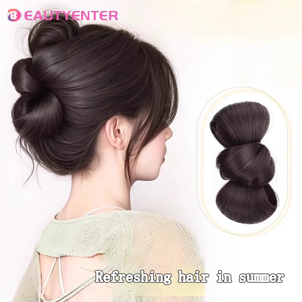 Синтетический парик с шаровой головкой, натуральная пушистая атмосфера, сумка для волос с цветочной головкой, заколка в виде акулы, заколки для волос на спине