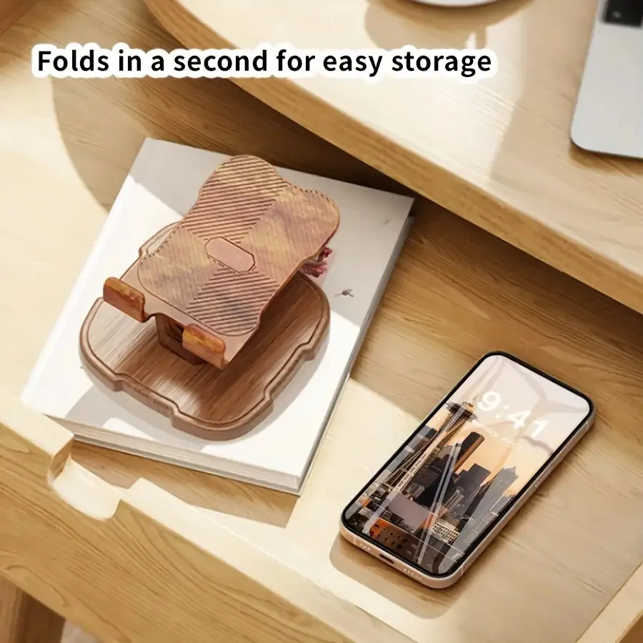 Wooden Desktop Phone Holder Stable Rotatable Phone Holder Large Base Adjustable Height Table Home Office Bathroom Accessories