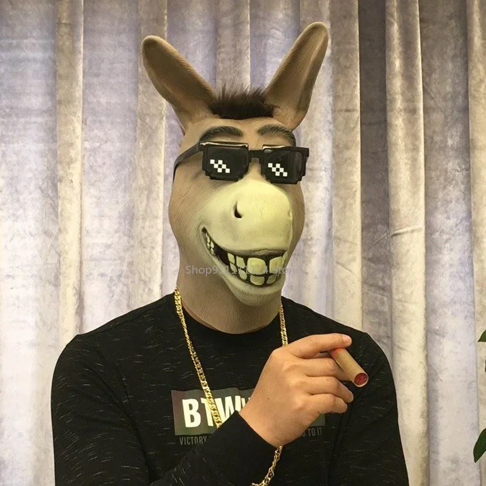 Halloween Creepy Funny Latex Donkey Horse Head Adult Animal Mask Cosplay Zoo Props Party Festival Costumes Mask Christmas Props