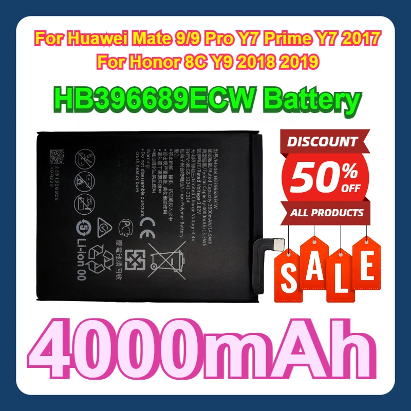 

For Huawei Mate 9/9 Pro Y7 Prime Y7 2017 Honor 8C Y9 2018 2019 Version Enjoy 7 Plus HB396689ECW 4000mAh Battery