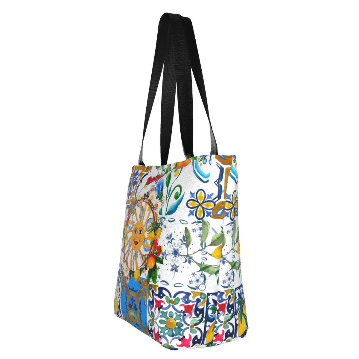 Aangepaste mode Siciliaanse tegels citroenen citrus mediterrane stijl boodschappentas herbruikbare boodschappen canvas shopper schoudertas