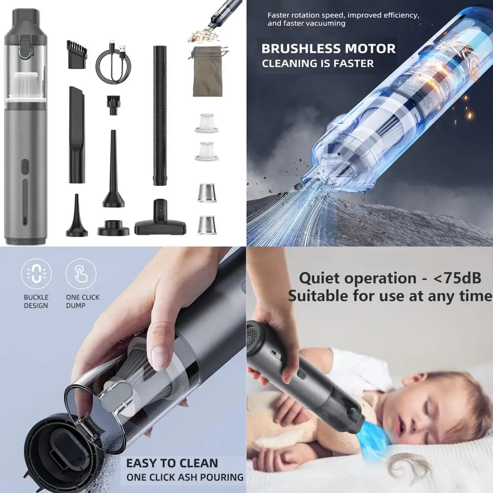 

Upgraded Dual Power Wireless Vacuum Cleaner - Compact Blower for Car and Home Use, Enhanced Performance in Silver