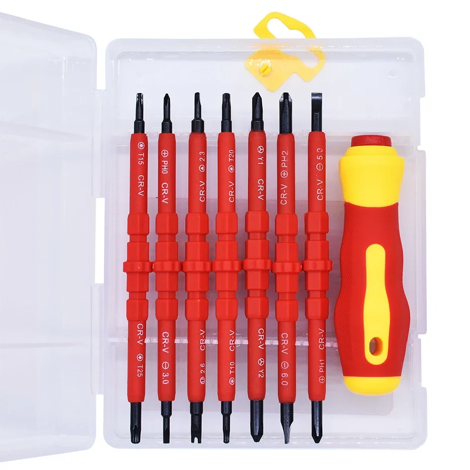 Conjunto de chave de fenda para eletricista, 15 polegadas, 1 vde, elétrica, totalmente isolada, alta tensão, tipo cabeça multi-parafuso