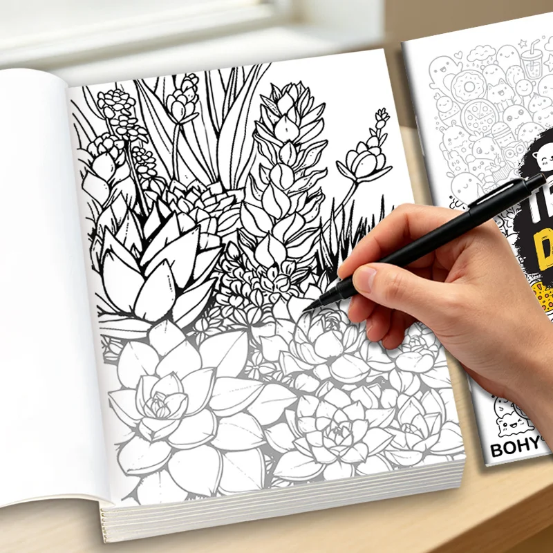 1 Healing Adult Tracing Coloring Book Pet Illustrations/ Succulent Plant/lotus Flower/forest Natural Landscapes and Other Themes
