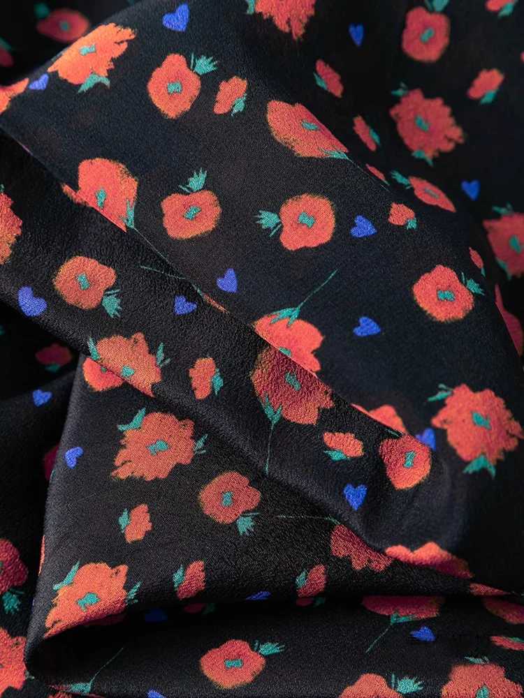 SuyaDream, vestido largo de mujer, tirantes finos 100% de seda auténtica, corte en A, vestidos con estampado floral, ropa de primavera verano 2025, negro