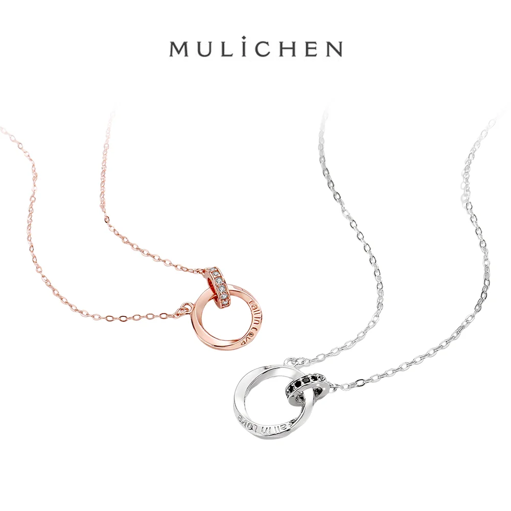 S925 Sterling Silver Mobius Ring Couple Necklace Light Luxury Double Ring Collar Chain Valentine's Day Gift for Girlfriend