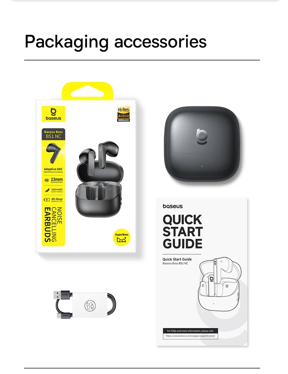 Baseus Bass BS1 NC -40 dB Echtzeit-Adaptive ANC Wireless Earbuds Bluetooth 6.0 Semi-Open-Kopfhörer LDAC Hi-Res Audio 6-Mic AI ENC – Detail 17