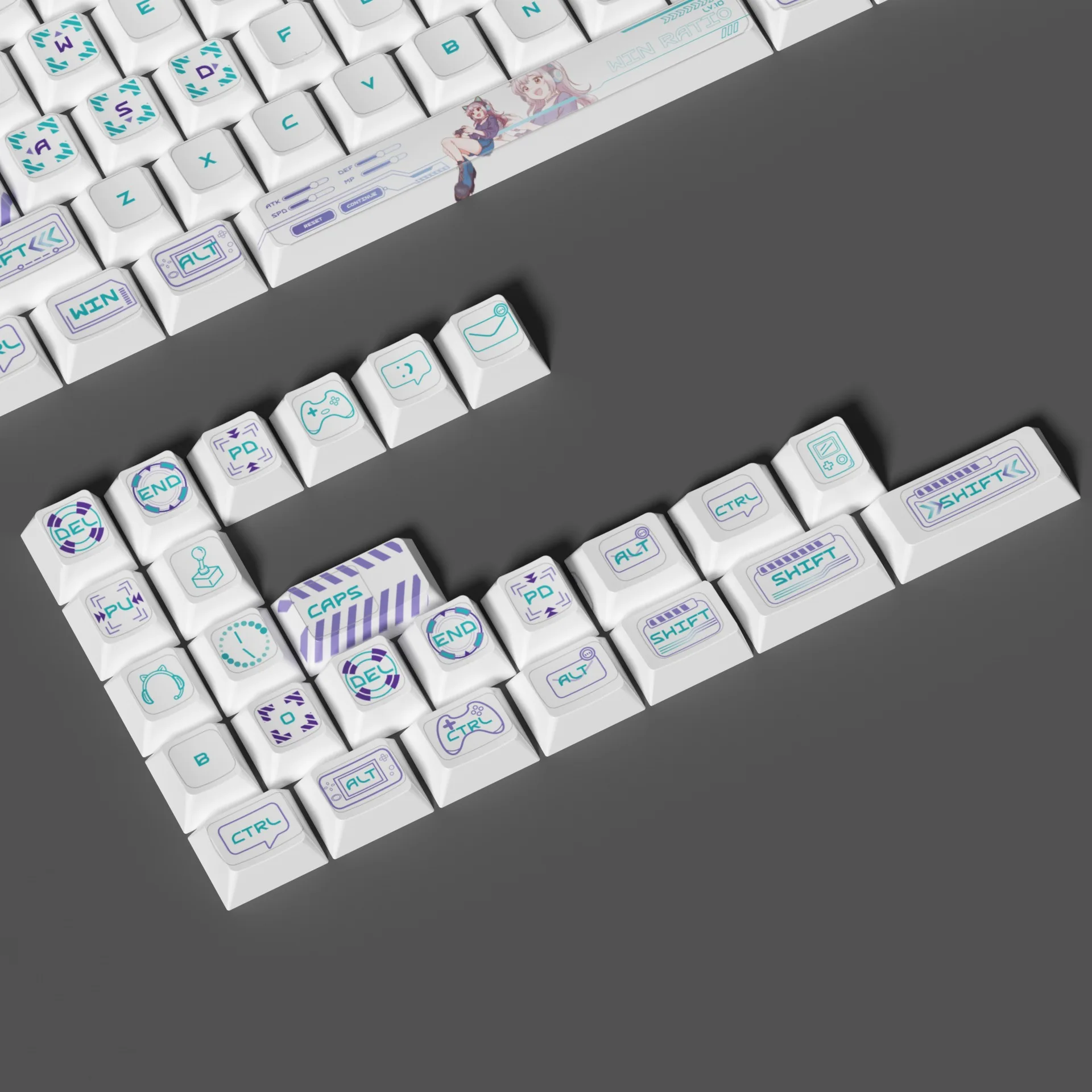 E-Sports Story - White V1 Anime-Themed Keycaps Thermal Sublimation PBT, Transparent Light-Up, Universal for Gaming Keyboards