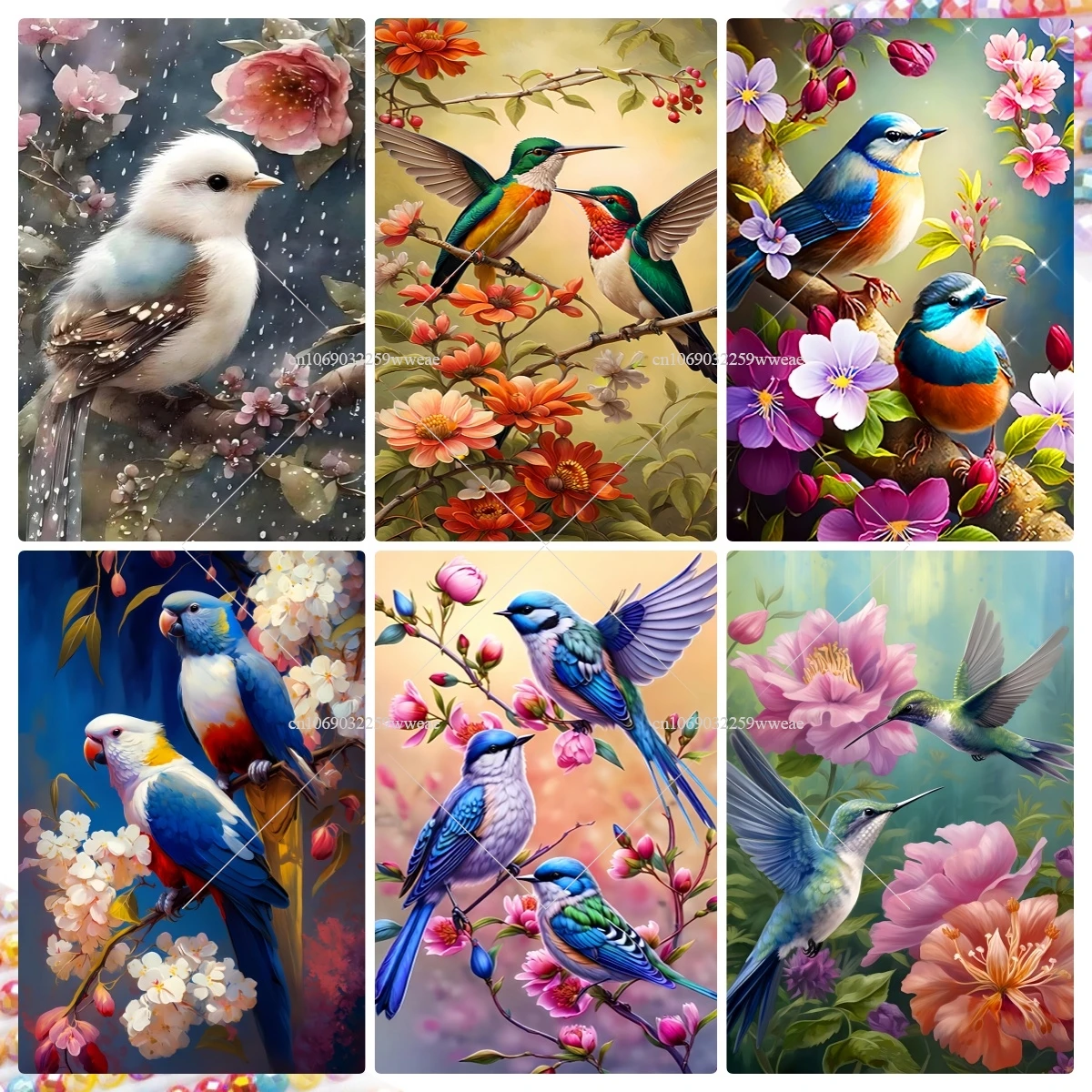 

5D DIY Diamond Painting 2024 Novelty Bird On Tree Full Square Drill Kits Nature Flower Hummingbirds Mosaic Embroidery Art Gifts