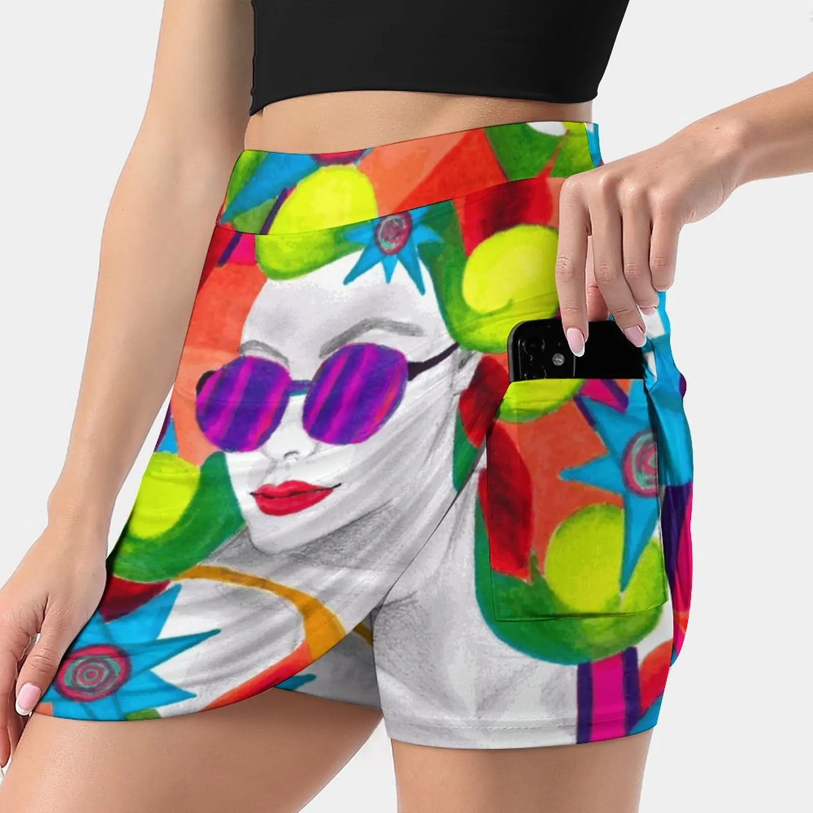 De Lady Pop Illustratie Tennis Golf Rok Sexy A-lijn Harajuku Shorts Rok Met Telefoon Zakken Skort Pop Cultuur Portret Pop