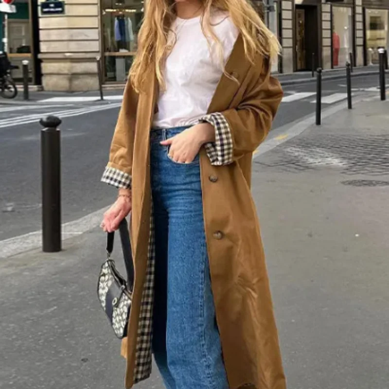 Modische Frühling Herbst Lange Mantel Label Taste Streetwear Trendy Stilvolle Casual Windjacke Feminine Frauen Pendeln Oberbekleidung