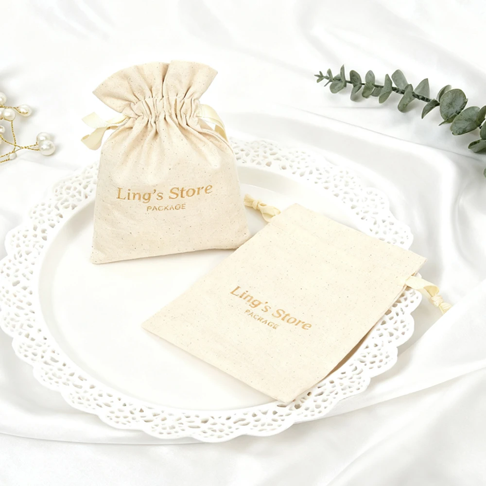 100 قطعة شعار شخصي مجوهرات حقيبة برباط الشريط هدية القطن الطبيعي حقيبة القرط حلقة مستحضرات التجميل التسوق السفر التعبئة والتغليف #6