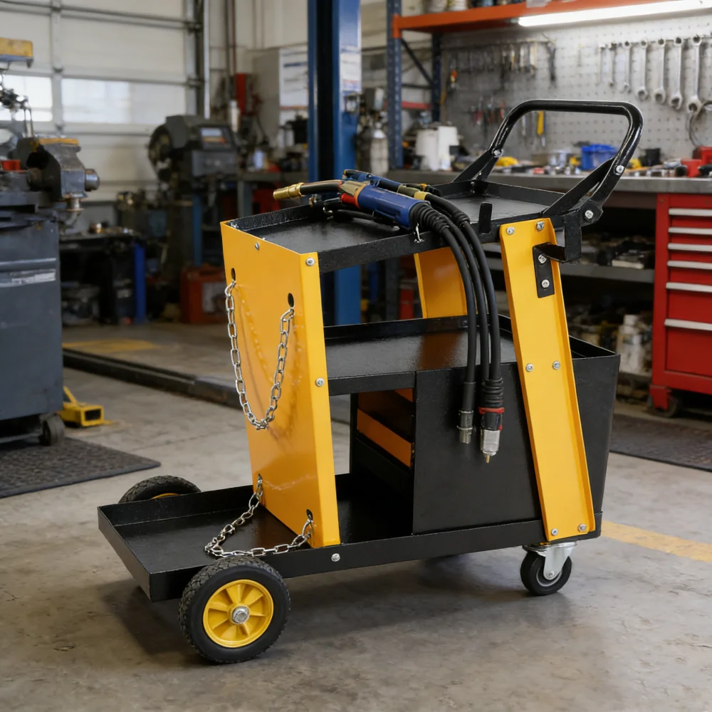 Multi-function Welder Trolley for MIG/TIG/ARC Plasma Cutter, 2 Safety Chains, Portable 4-Drawer, 280LBS Capacity