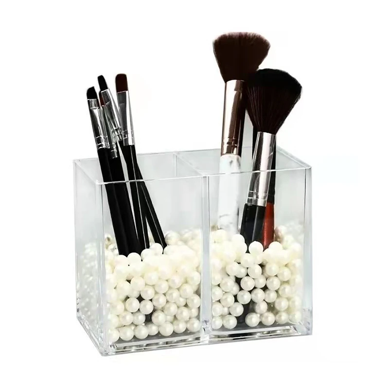 Brush Containers Storage Box 2 Grid Transparent Eyebrow Pencil Brush Holder Organizer For Cosmetics Makeup Organizer Boxes