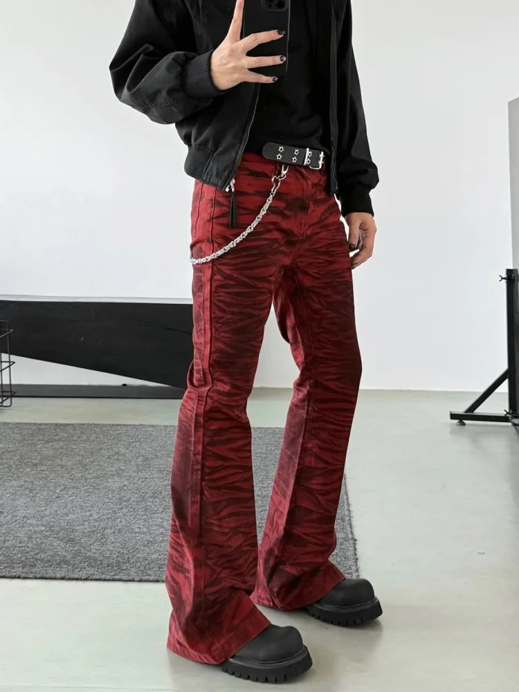 2026 American Retro Y2K Style Distressed Red Baggy Flared Women's Jeans Pants For Clothing Streetwear Woman Cotton Long Trousers