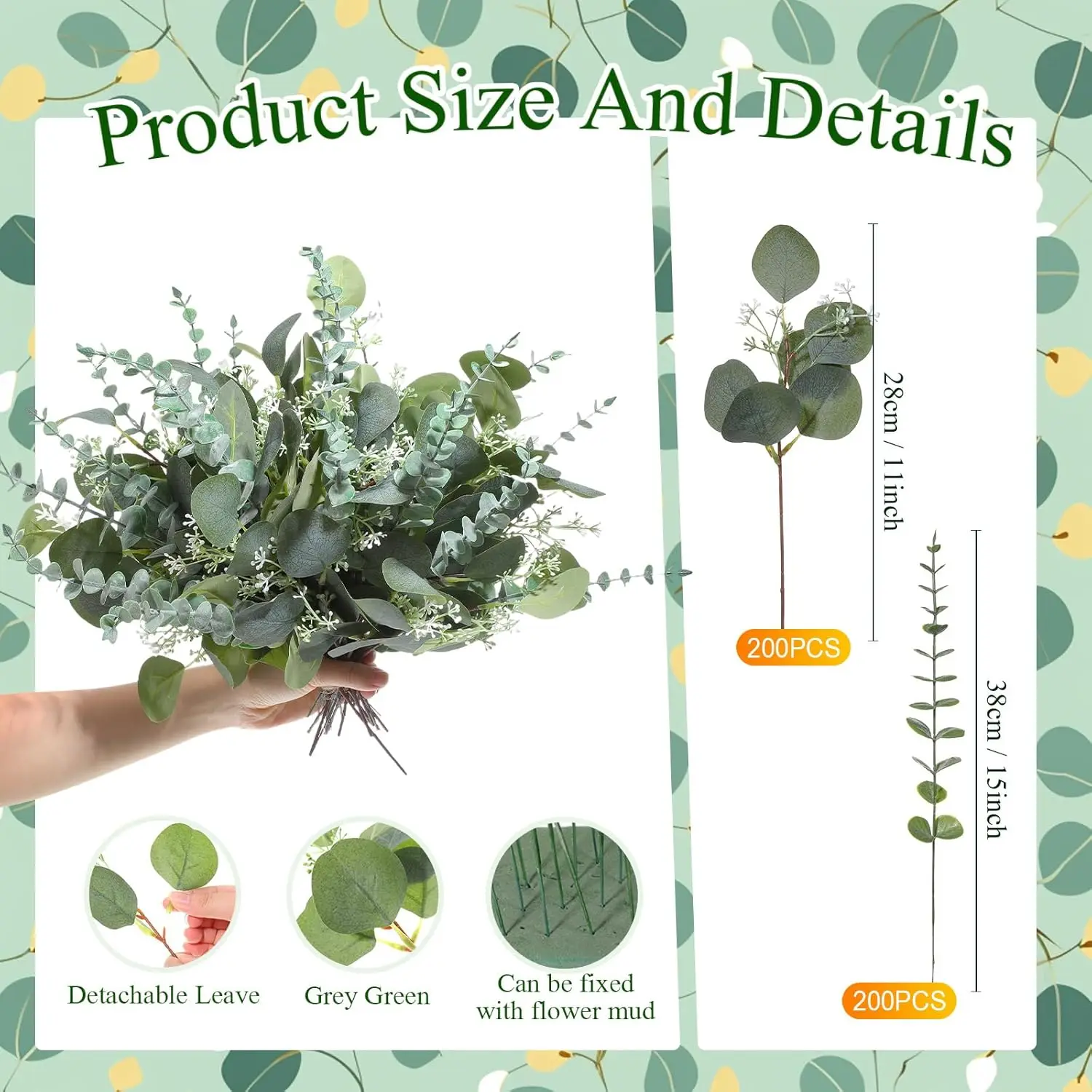 

400 Pcs Mixed Eucalyptus Leaves Stems Bulk Silver Dollar Artificial Greenery Leaves Stems Fake Plant Branches for Wedding