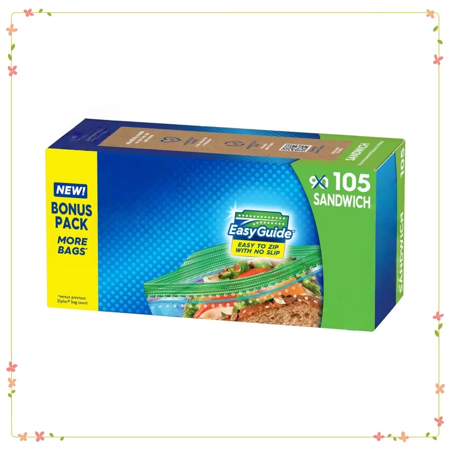 أكياس ساندويتش للوجبات الخفيفة، 105 قيراط - تخزين بلاستيكي مانع للتسرب لنضارة أثناء التنقل