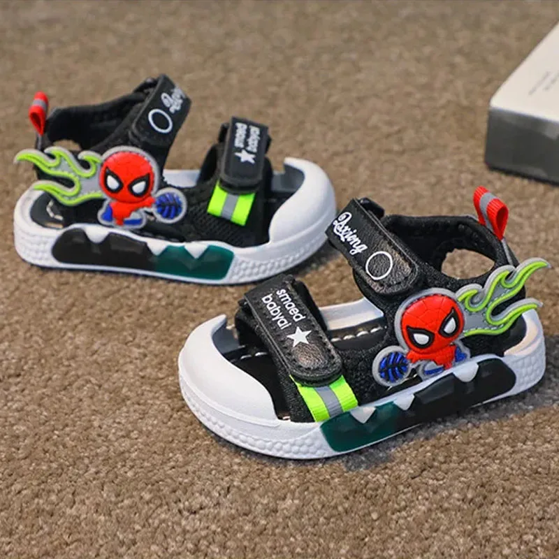 Disney New Baby Boy\'s Cartoon Cute Spiderman Sport Sandals Kid\'s Anti Slip Snadals Chic Beach Shoes Protect Toes Walking Shoes