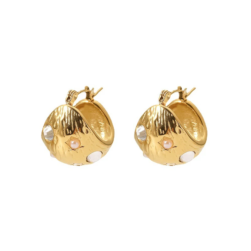 2023 18K Gold Plated Stainless Steel Waterproof Jewelry Gift Hemispherical Charm Pearl Ball Stud Earrings for Women Party Gift