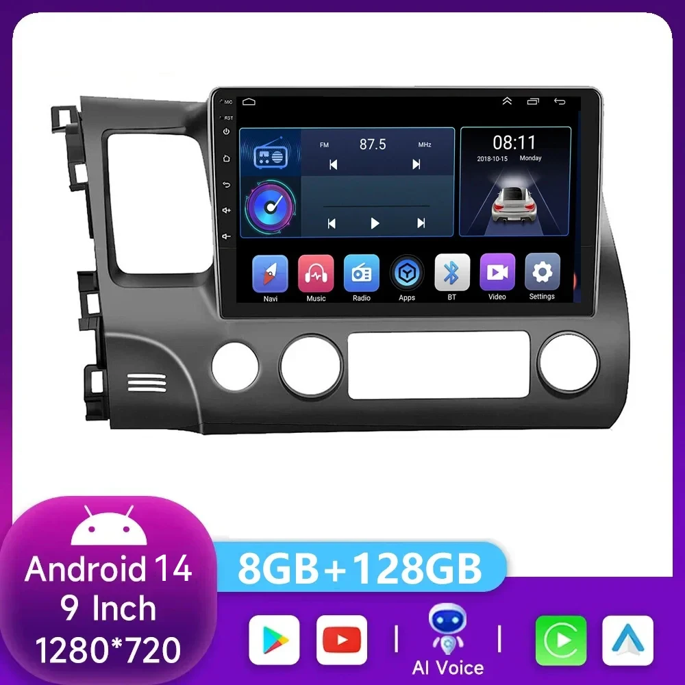 

Android 14 Car Radio Multimedia Video Player For Honda Civic 2006 2007 2008 2009-2011 2012 4G WIFI GPS Stereo Autoradio Carplay