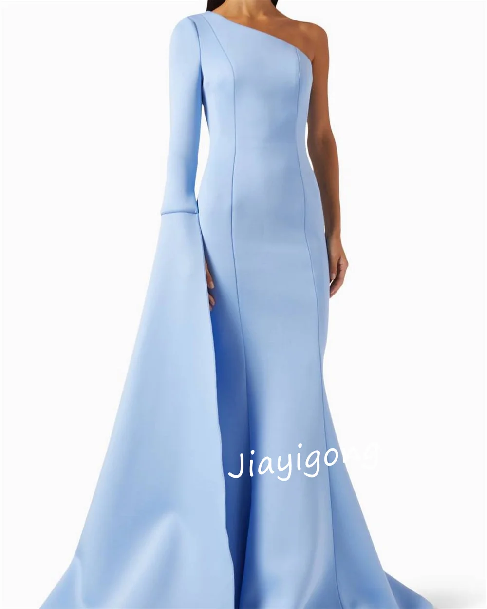 Customized Pastrol Jersey Pleat Trumpet One-shoulder Long Dresses Bespoke Occasion Dresses Chinese Style