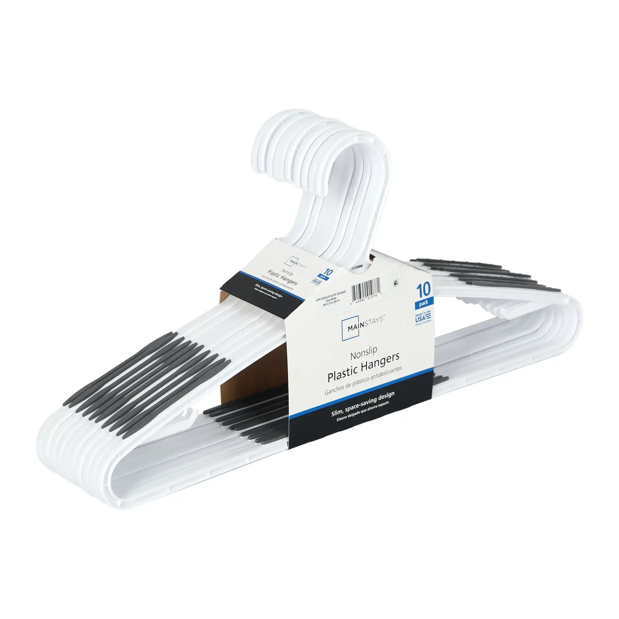 

Non-Slip Clothes Hangers, 10 Pack, White, Durable Plastic, TPE Strips,Free shippment