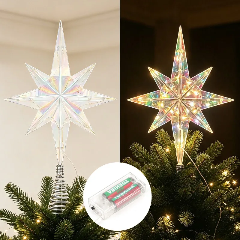 Christmas Decoration Gold and Silver Red Star Luminous Battery Box Tree Top Decoration Christmas Tree Top Light